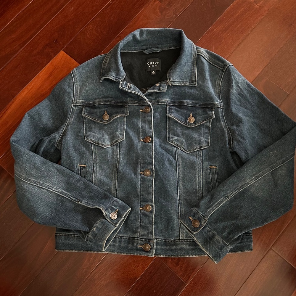 Curve Appeal Women's Blue Stretchy Denim Jacket Button Closure Pocket Size M EUC